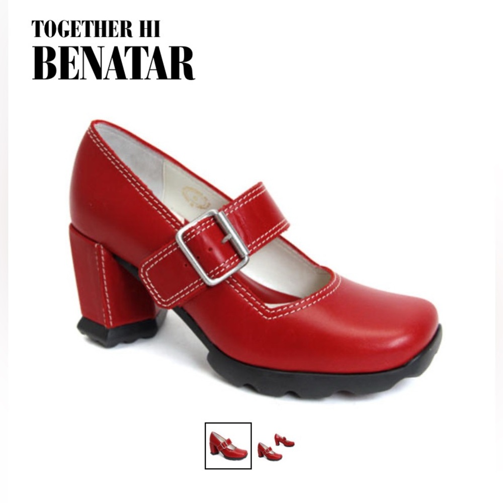 John Fluevog Red Mary Jane Block Heel Pumps